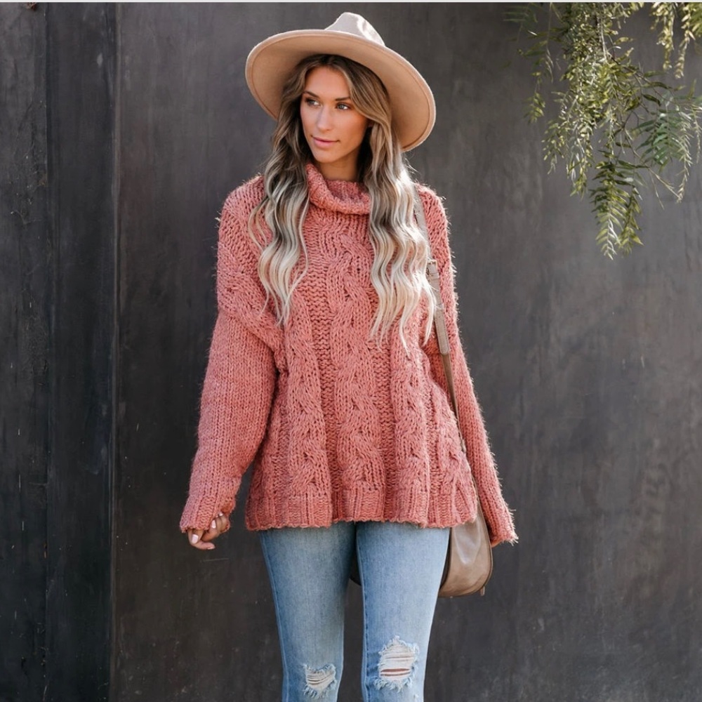 SOLD-ADIRONDACK FUZZY COWL NECK SWEATER - Chestnut
